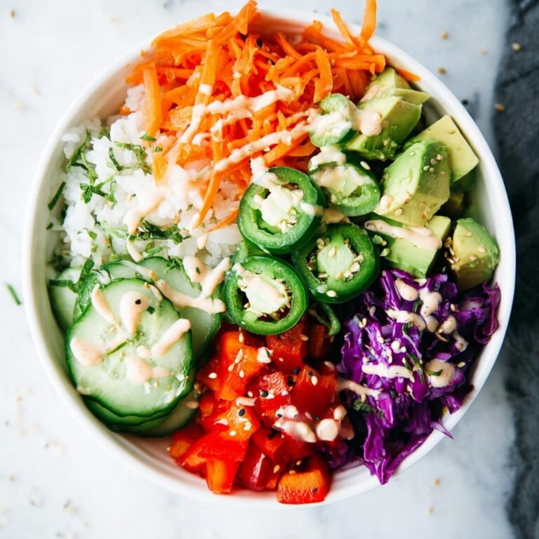 Vegan Sushi Rice Bowl with Fresh Vegetables and Spicy Sauces Recipe