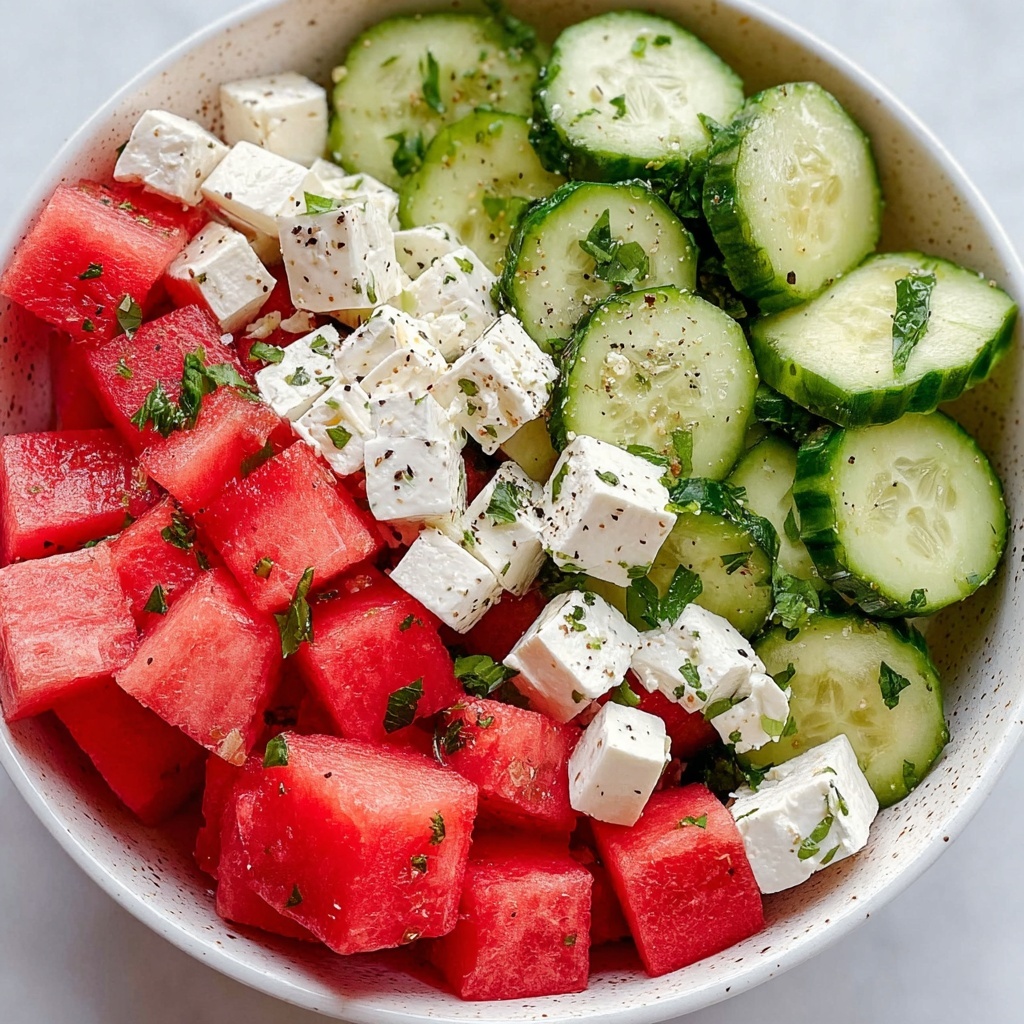Simple Watermelon + Cucumber + Feta Salad Recipe - Recipe Image