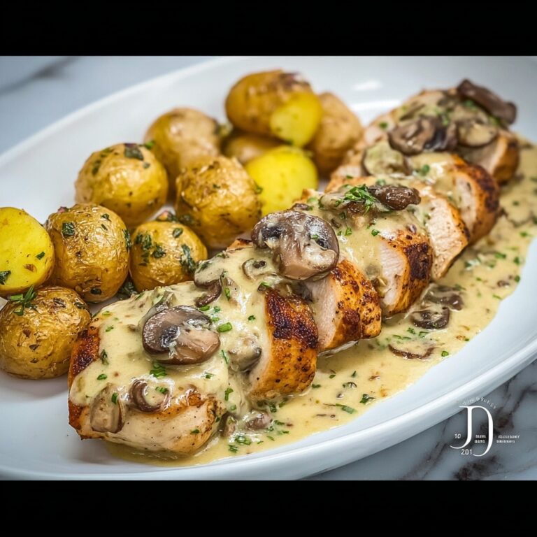 Creamy Garlic Mushroom Alfredo Chicken & Potatoes Recipe