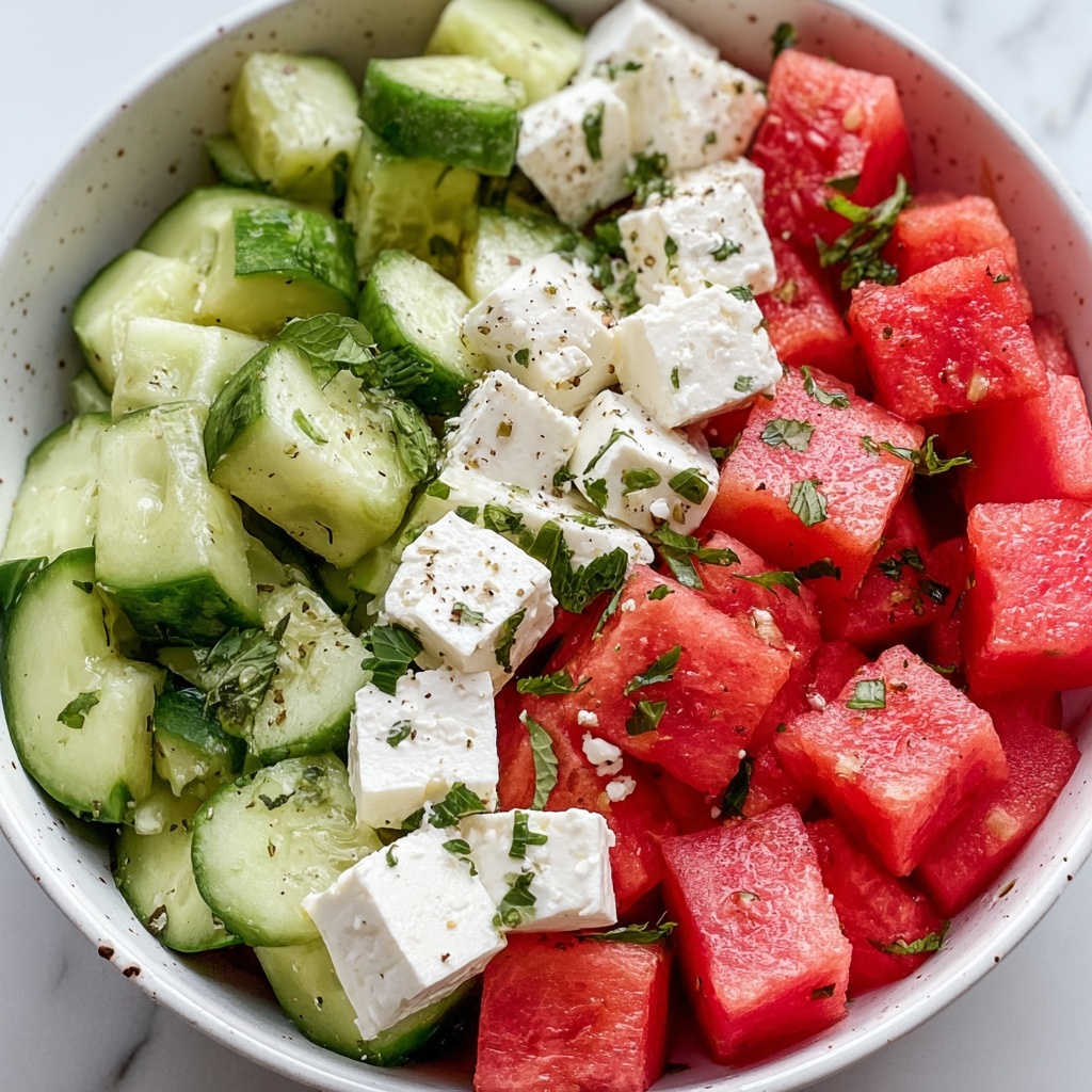Simple Watermelon + Cucumber + Feta Salad Recipe - Recipe Image