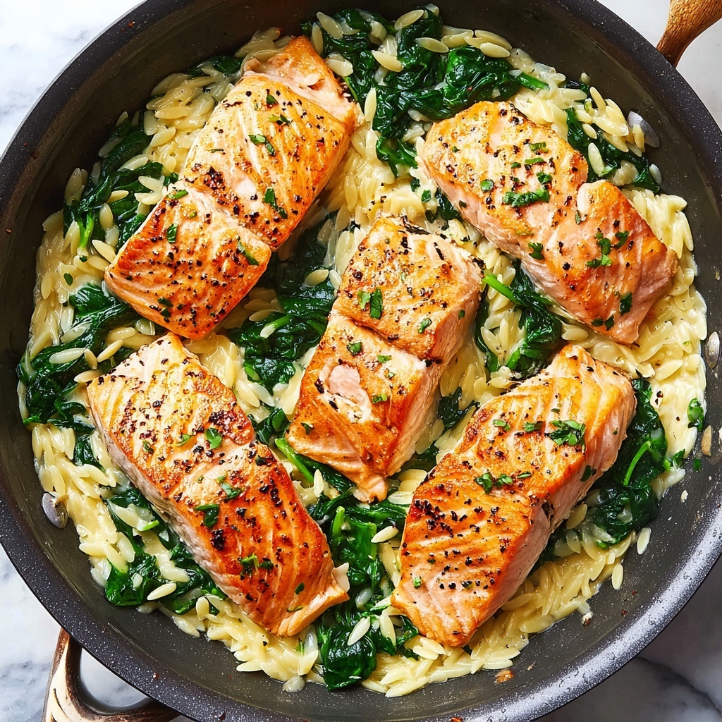 One Skillet Salmon with Lemon Orzo Recipe - Recipe Image