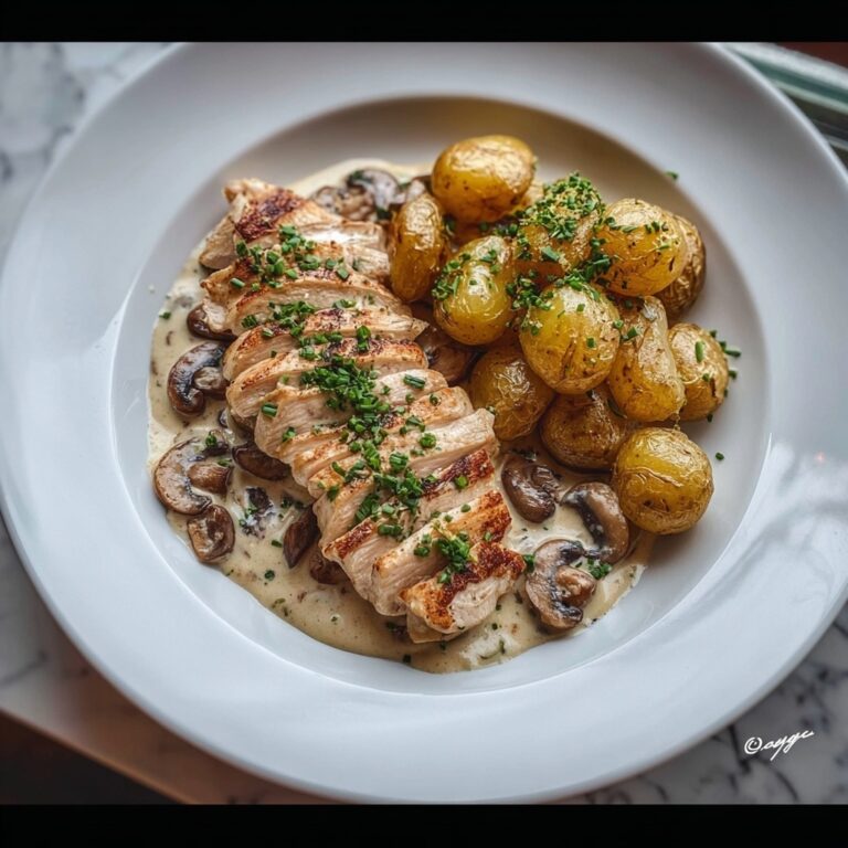 Chestnut Garlic Greek Chicken Alfredo with Sage Potatoes & Mushroom Basil Pesto Recipe