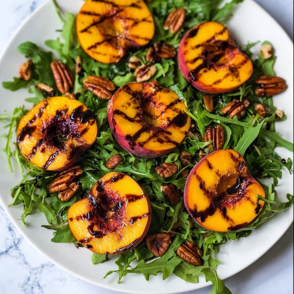 Grilled Peach Salad with Candied Curry Pecans and Honey Vinaigrette Recipe - Recipe Image