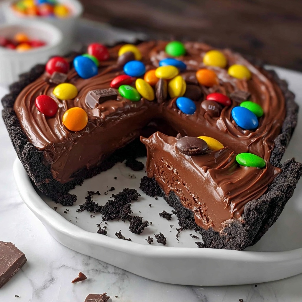 No-Bake Chocolate M&M Pie Recipe - Recipe Image
