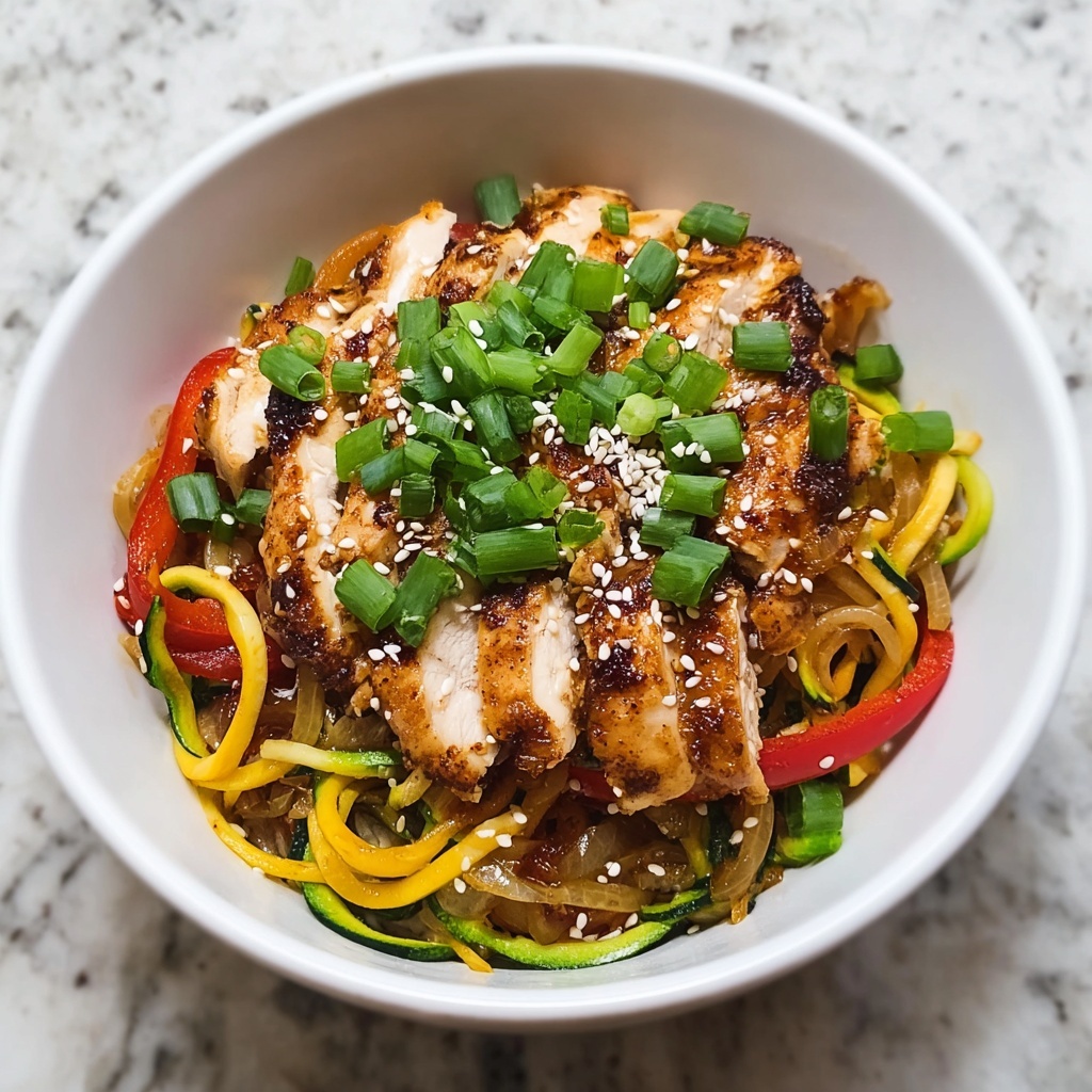 Garlic Chicken Zucchini Noodles Stir Fry Recipe - Recipe Image