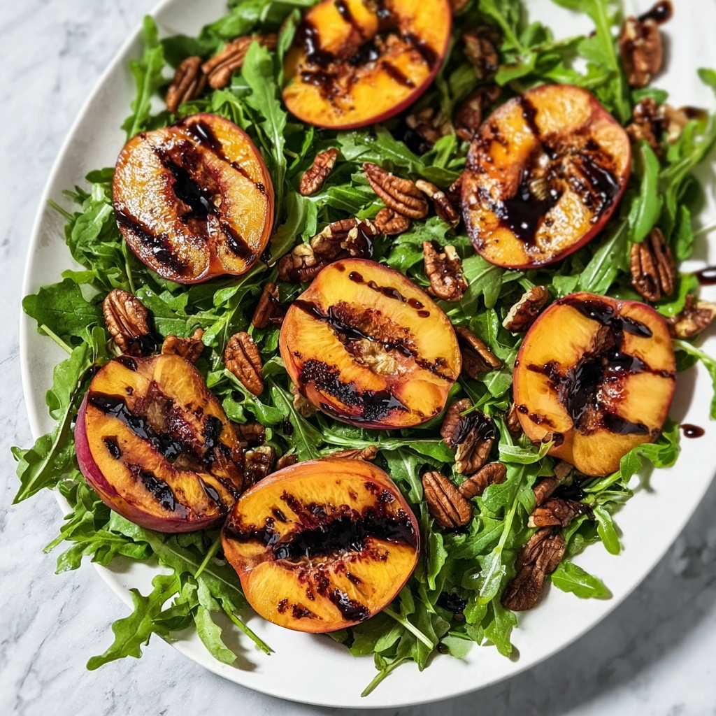 Grilled Peach Salad with Candied Curry Pecans and Honey Vinaigrette Recipe - Recipe Image