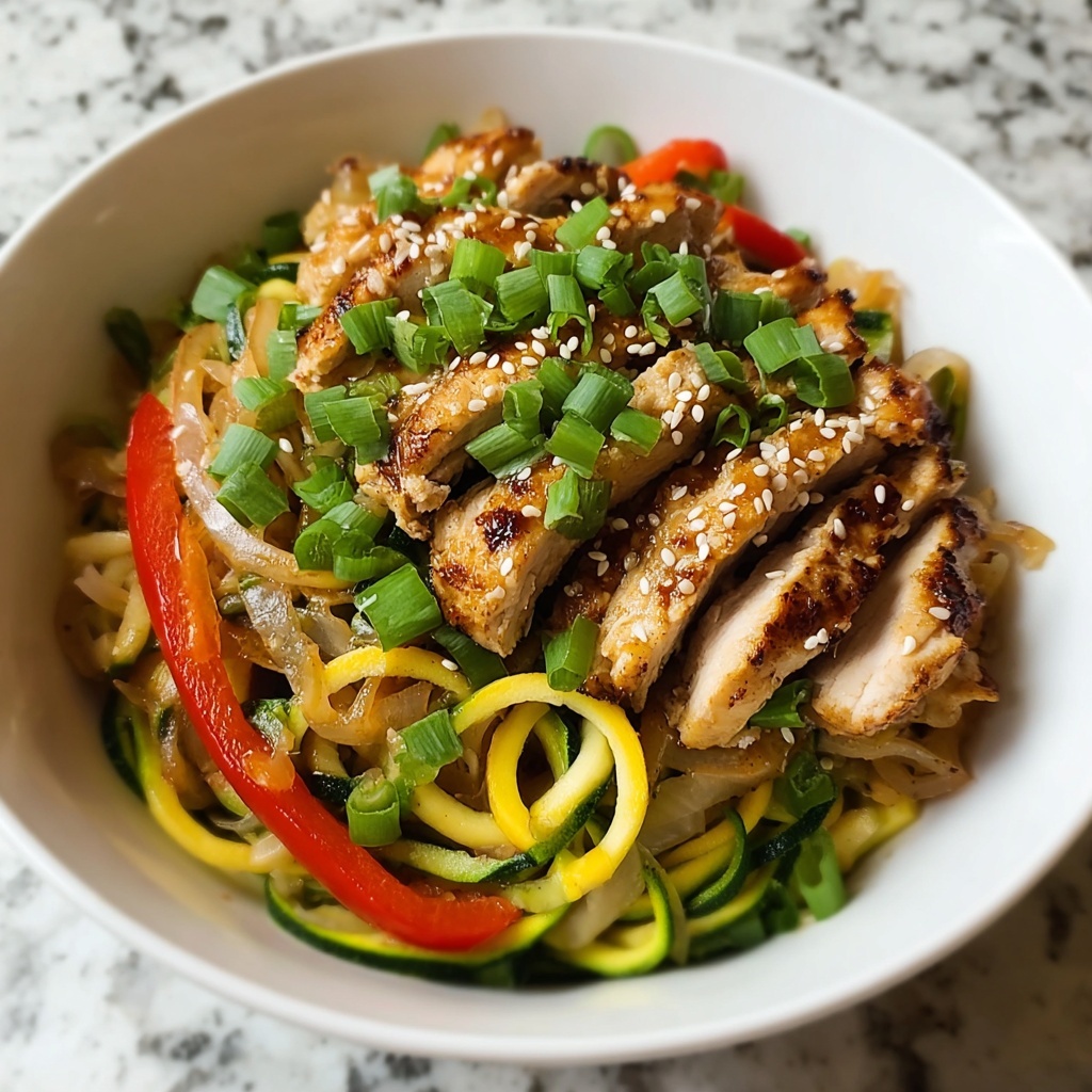 Garlic Chicken Zucchini Noodles Stir Fry Recipe - Recipe Image