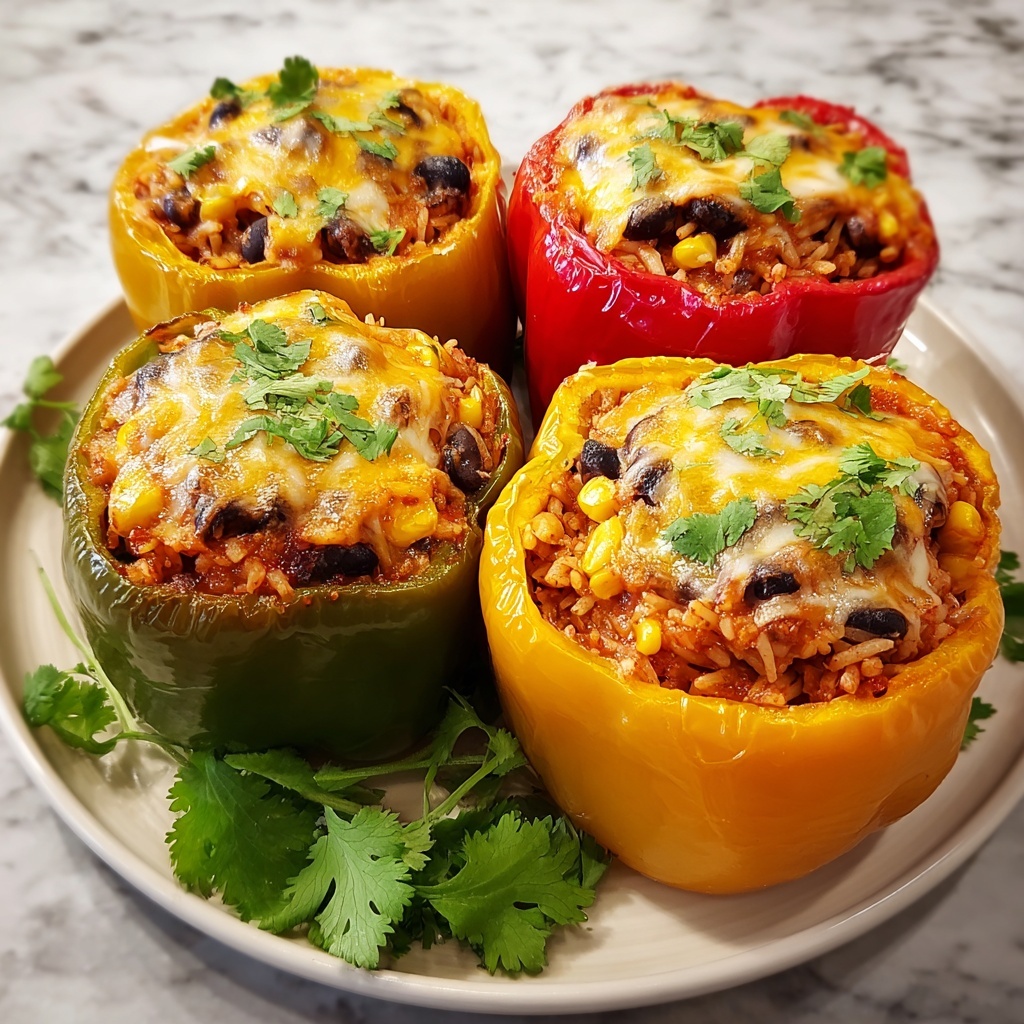Vegetarian Stuffed Bell Peppers with Rice, Black Beans, and Vegetables Recipe - Recipe Image