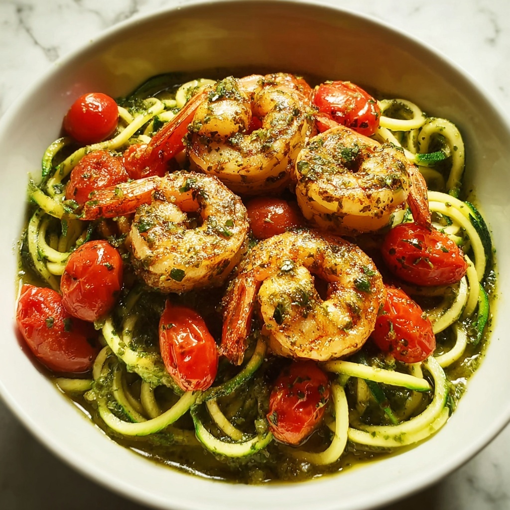 Zucchini Noodles with Pesto and Shrimp Recipe - Recipe Image