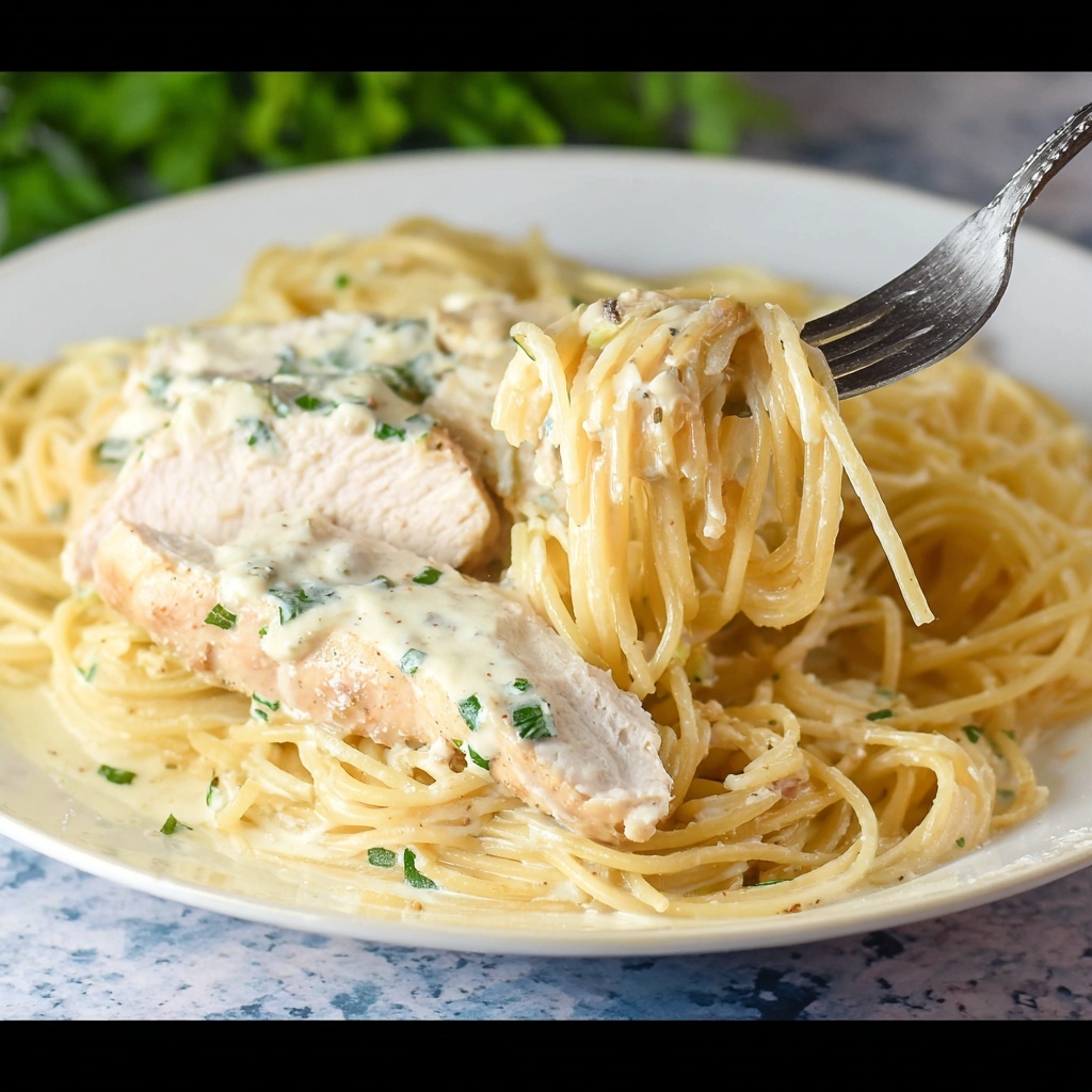 Angel Chicken with Creamy Italian Sauce over Angel Hair Pasta Recipe - Recipe Image